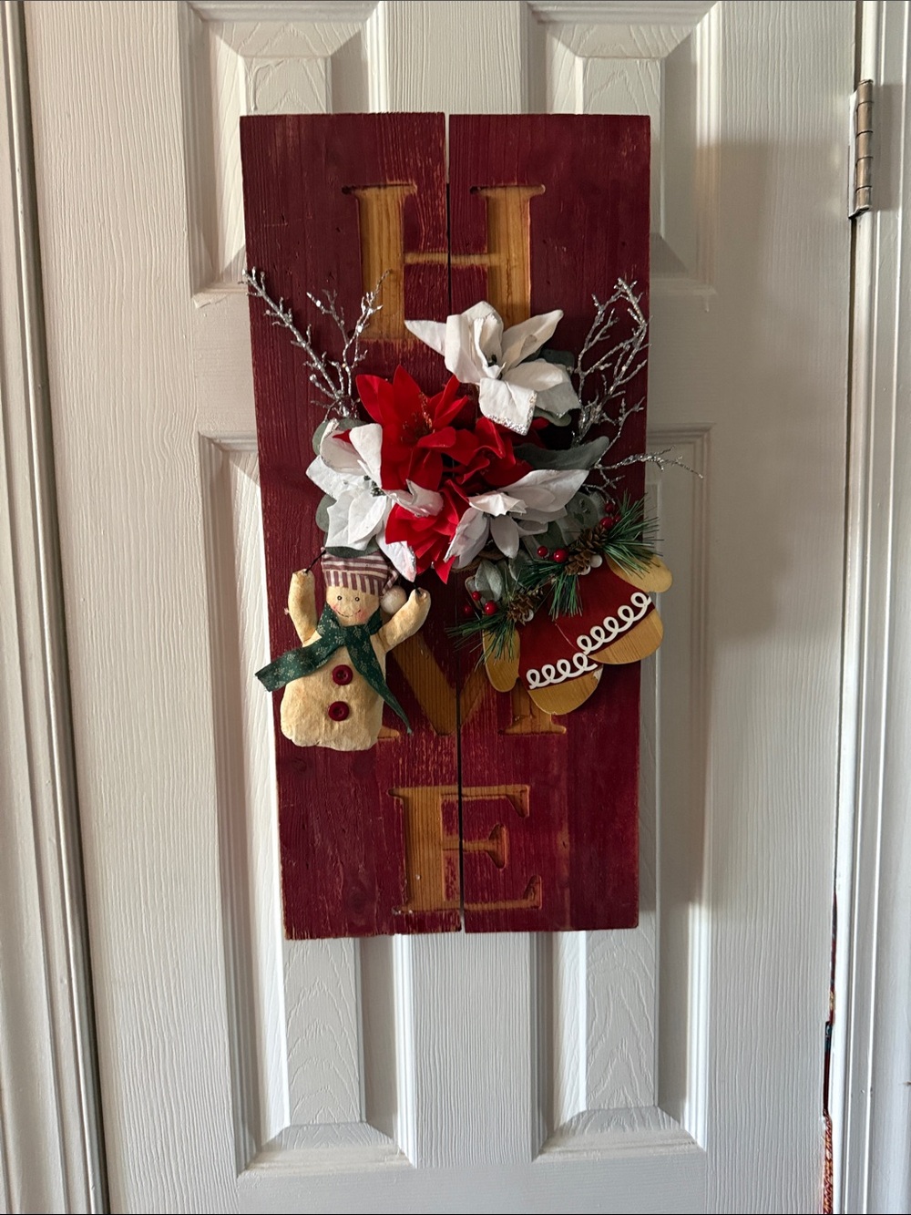 HOME Holiday Door Plaque with Red and White Floral Accent